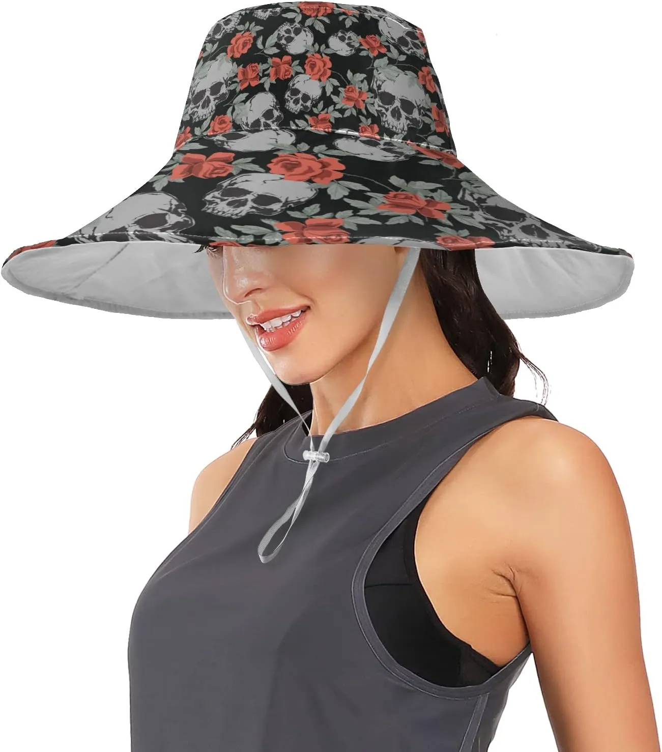 MNSRUU Wide Brim Hats Skull Sun Hat Packable Sun Visors Floppy Summer Beach Hat for UV Protection