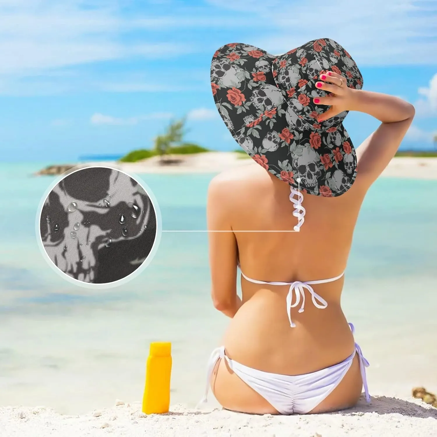 MNSRUU Wide Brim Hats Skull Sun Hat Packable Sun Visors Floppy Summer Beach Hat for UV Protection