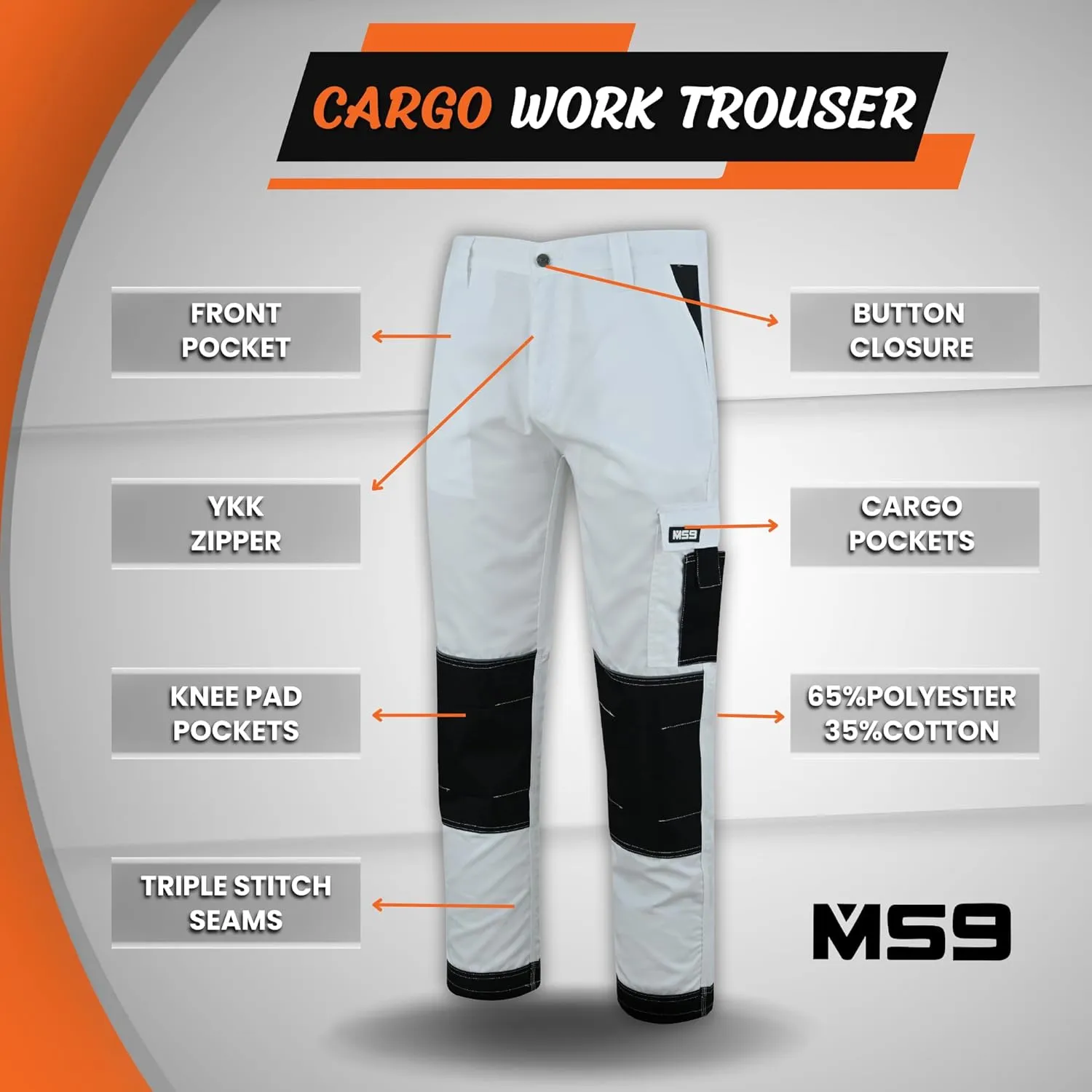 MS9 Men's Cargo Active Outdoor Casual Tactical Work Pants Trousers S1