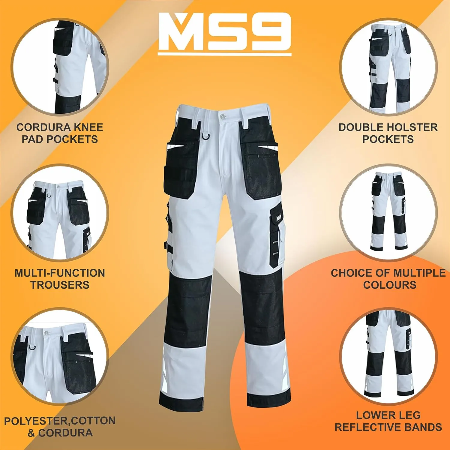 MS9 Men's Work Pants Casual Tactical Trousers Jeans with Holster Pockets