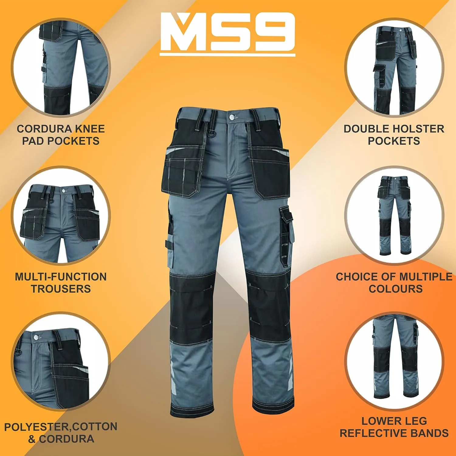 MS9 Men's Work Pants Casual Tactical Trousers Jeans with Holster Pockets