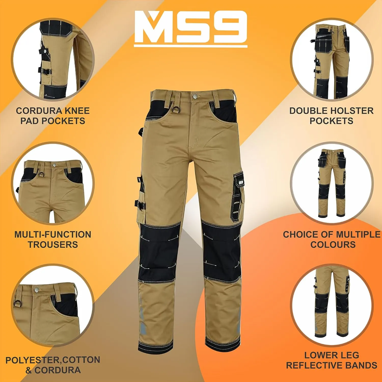 MS9 Men's Work Pants Casual Tactical Trousers Jeans with Holster Pockets