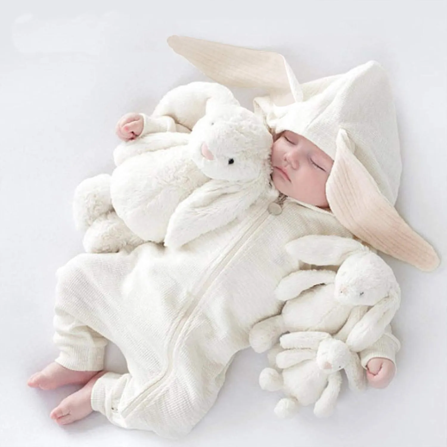 Newborn Baby Boy Girl Romper Cotton Cute Bunny Long Sleeves Zipper Hoodie Infant Bodysuits Jumpsuit Outwear