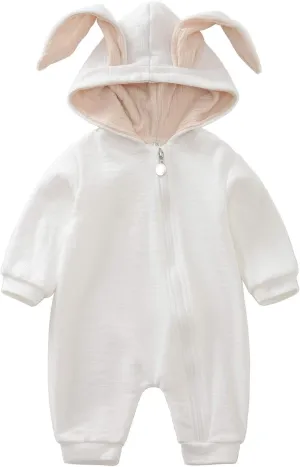 Newborn Baby Boy Girl Romper Cotton Cute Bunny Long Sleeves Zipper Hoodie Infant Bodysuits Jumpsuit Outwear