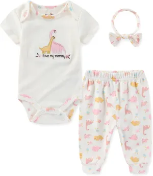 Newborn Baby Girl Clothes Set Infant 3pcs Short Sleeve Floral Bodysuit and Pants Set with Headband