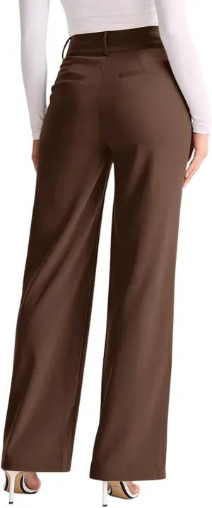 NIMIN Woman Business Work Pants High Waisted Casual Dress Pants Soft Loose Office Trousers Summer Trendy Straight Leg Work Pants Tawny L