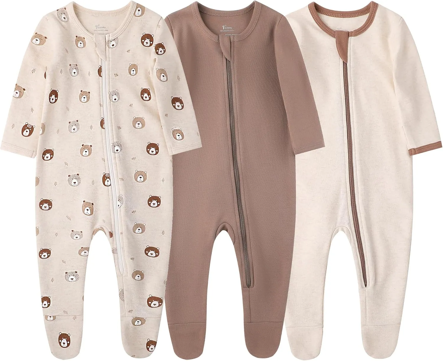 O2 BABY Baby Boys Girls Organic Cotton Zip-Front Sleeper Pajamas, Footed Sleep 'n Play