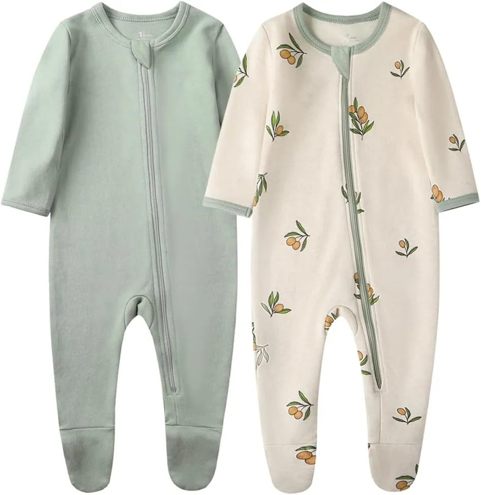 O2 BABY Baby Boys Girls Organic Cotton Zip-Front Sleeper Pajamas, Footed Sleep 'n Play