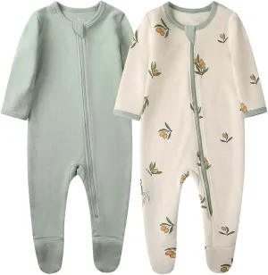 O2 BABY Baby Boys Girls Organic Cotton Zip-Front Sleeper Pajamas, Footed Sleep 'n Play