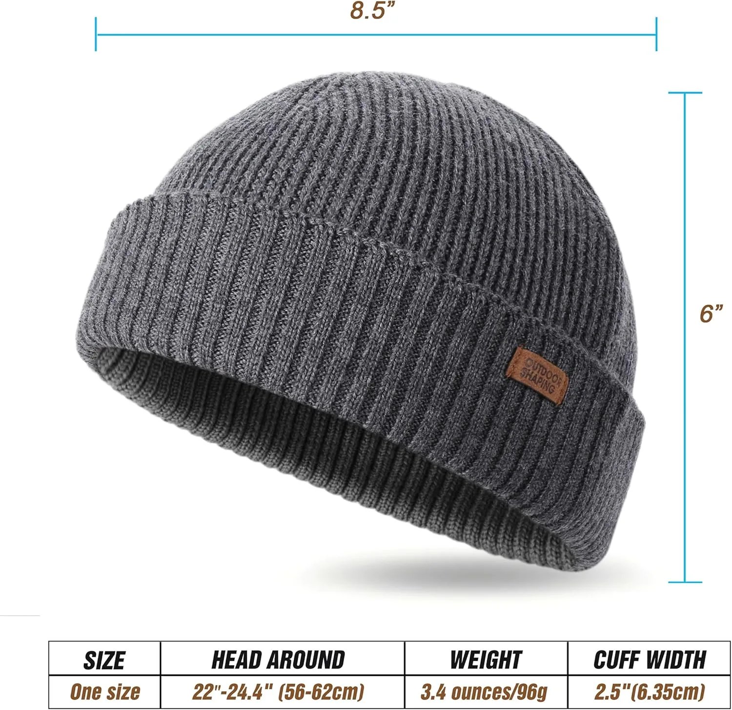OUTDOOR SHAPING Merino Wool Short Fisherman Beanies for Men Women, Knit Cuff Trawler Beanie Cap, Winter Warm Daily Hat