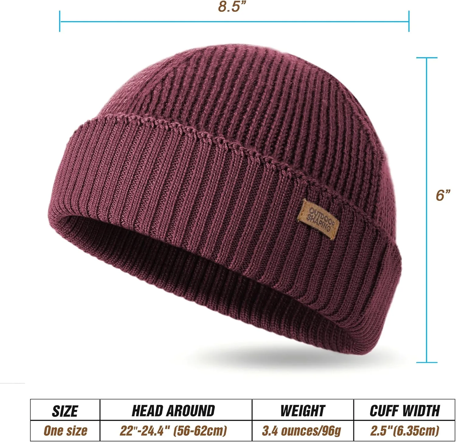 OUTDOOR SHAPING Merino Wool Short Fisherman Beanies for Men Women, Knit Cuff Trawler Beanie Cap, Winter Warm Daily Hat