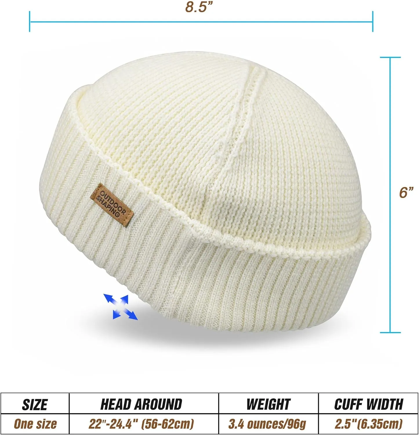 OUTDOOR SHAPING Merino Wool Short Fisherman Beanies for Men Women, Knit Cuff Trawler Beanie Cap, Winter Warm Daily Hat