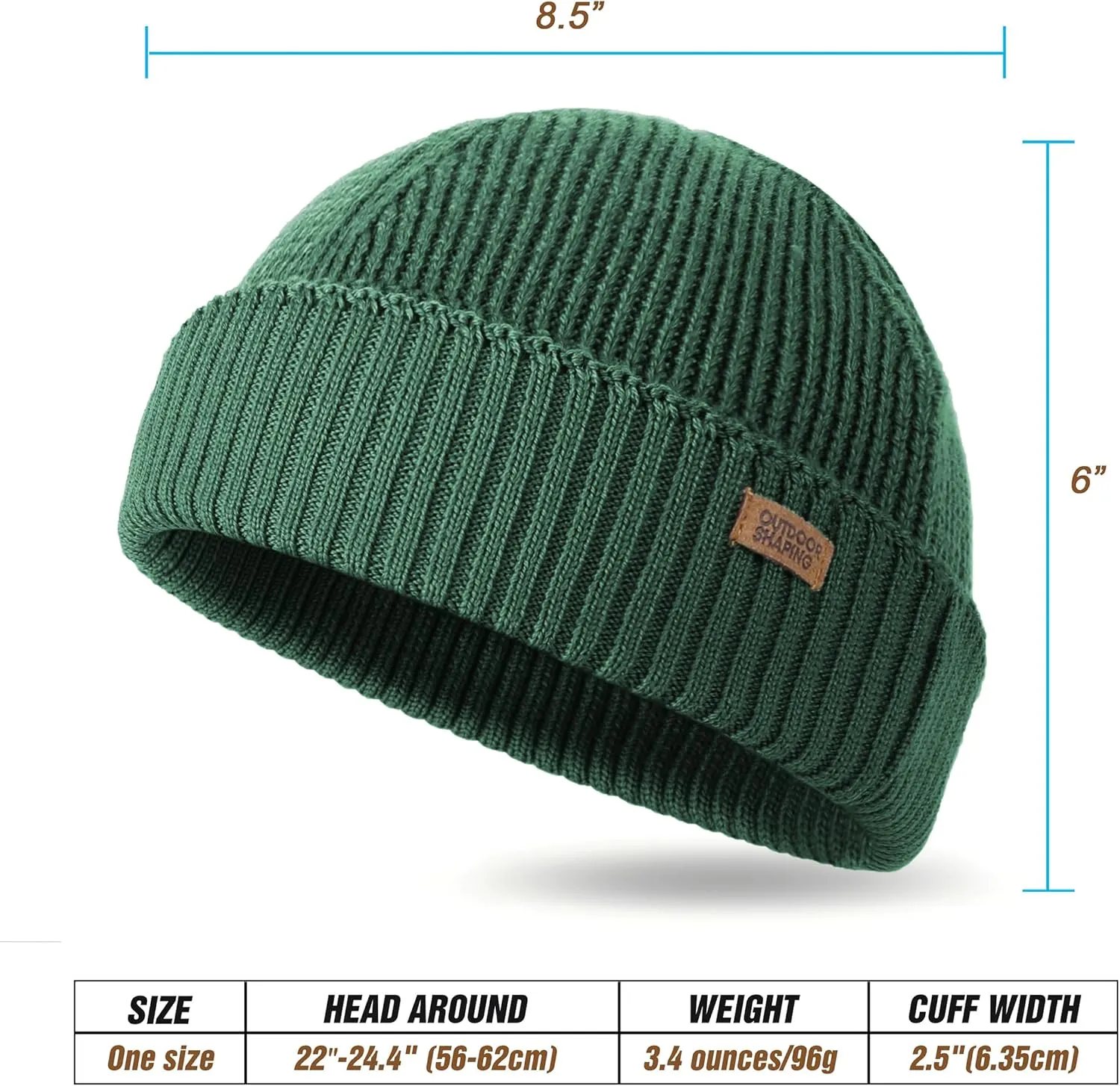 OUTDOOR SHAPING Merino Wool Short Fisherman Beanies for Men Women, Knit Cuff Trawler Beanie Cap, Winter Warm Daily Hat