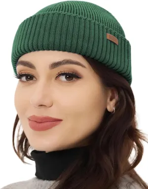 OUTDOOR SHAPING Merino Wool Short Fisherman Beanies for Men Women, Knit Cuff Trawler Beanie Cap, Winter Warm Daily Hat