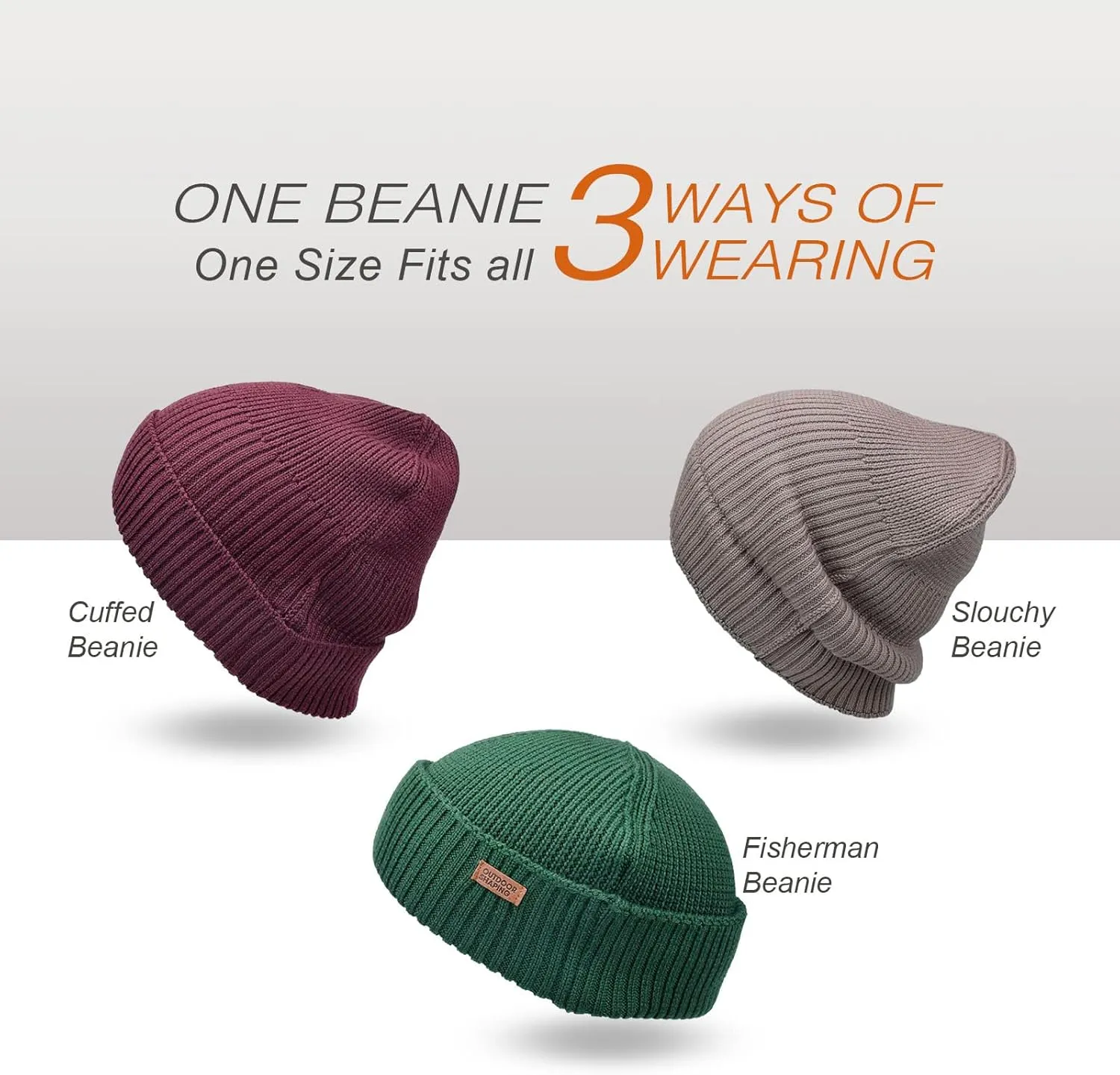 OUTDOOR SHAPING Merino Wool Short Fisherman Beanies for Men Women, Knit Cuff Trawler Beanie Cap, Winter Warm Daily Hat
