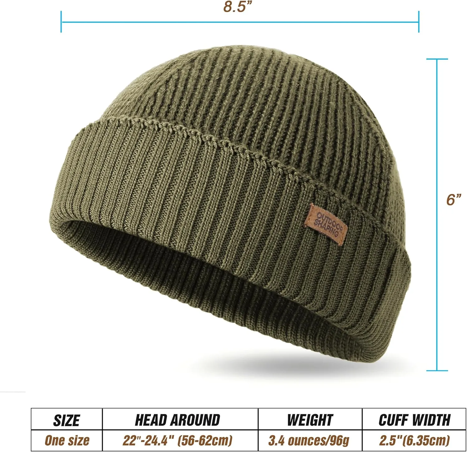 OUTDOOR SHAPING Merino Wool Short Fisherman Beanies for Men Women, Knit Cuff Trawler Beanie Cap, Winter Warm Daily Hat