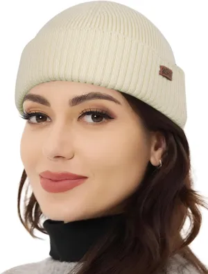 OUTDOOR SHAPING Merino Wool Short Fisherman Beanies for Men Women, Knit Cuff Trawler Beanie Cap, Winter Warm Daily Hat