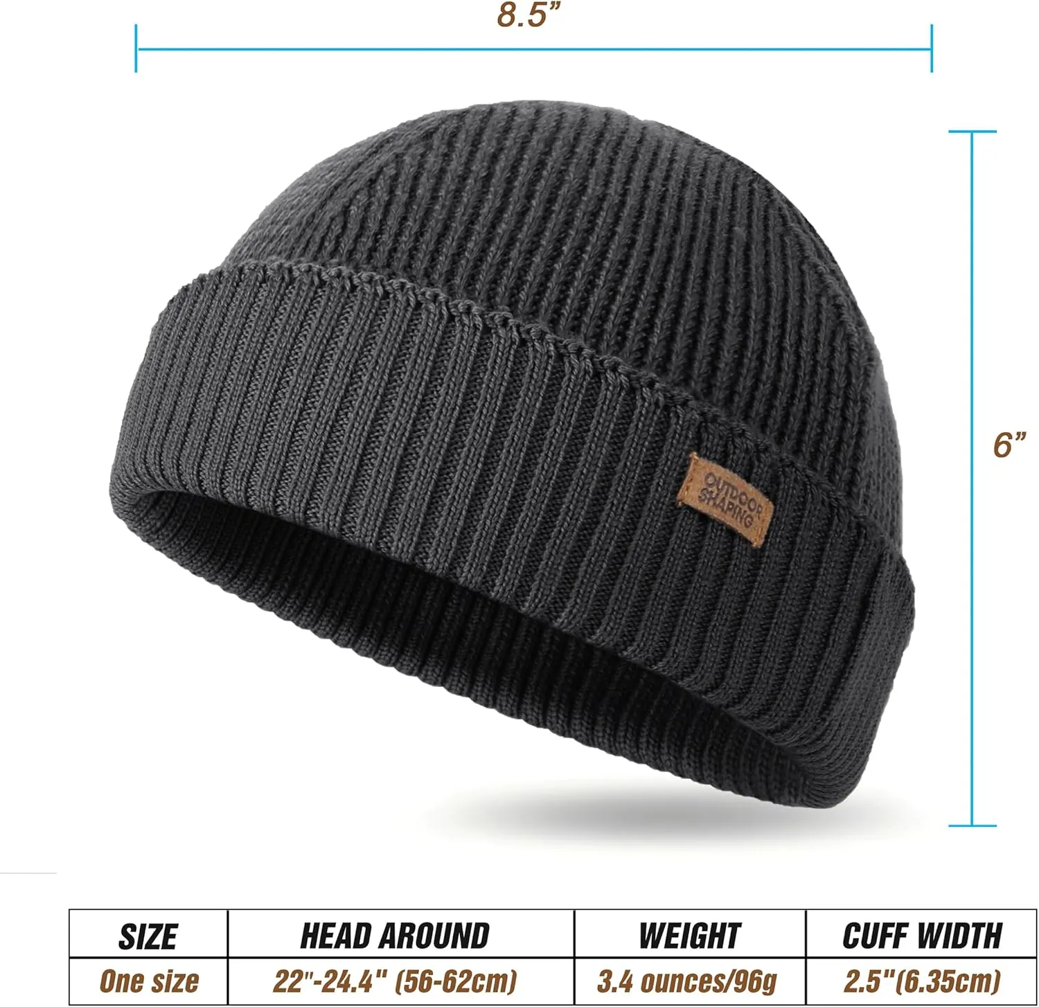 OUTDOOR SHAPING Merino Wool Short Fisherman Beanies for Men Women, Knit Cuff Trawler Beanie Cap, Winter Warm Daily Hat