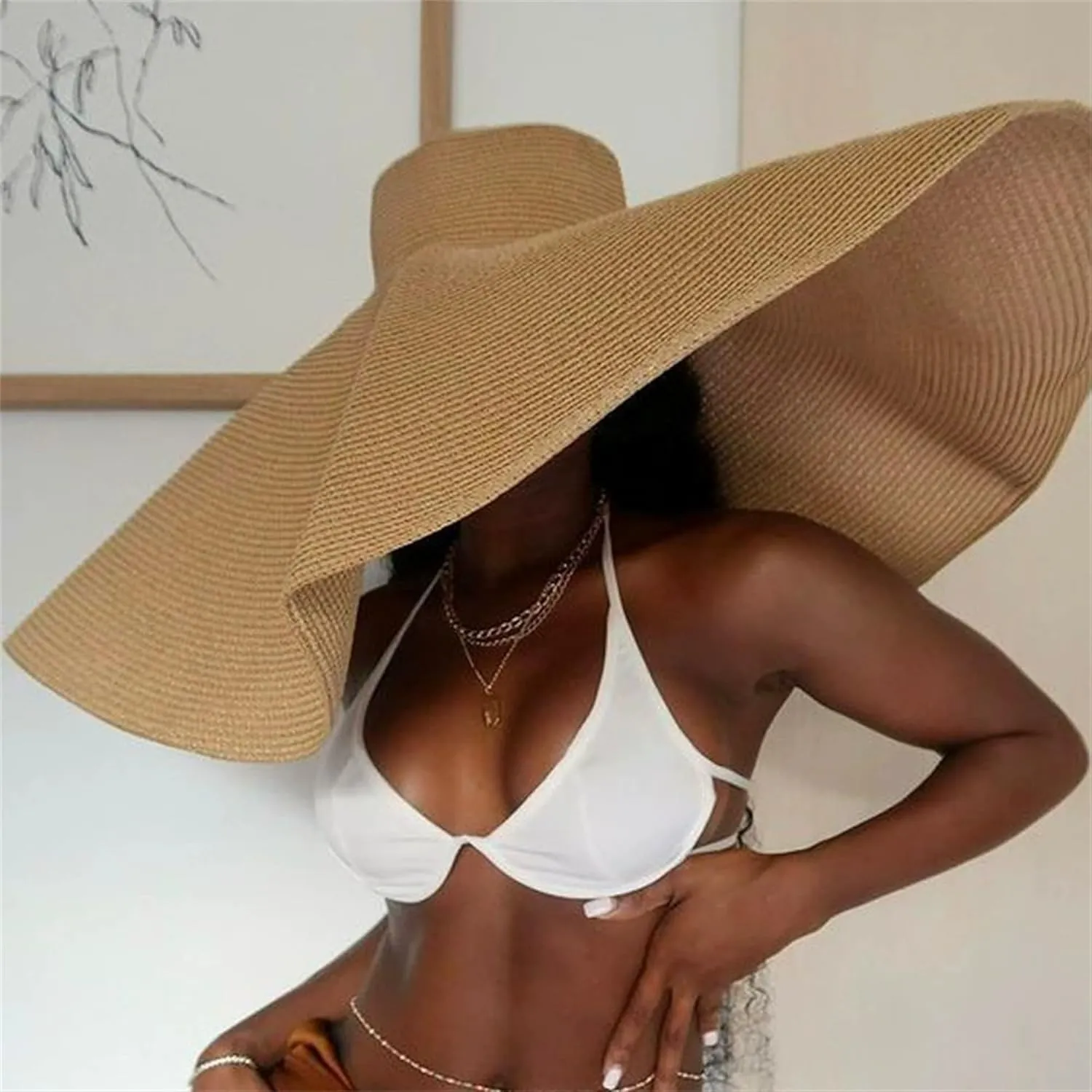 Oversized Beach Straw Hats for Women Extra Large Wide Brim Beach Hat Foldable Roll up Floppy Sun Hat Summer UV Protection