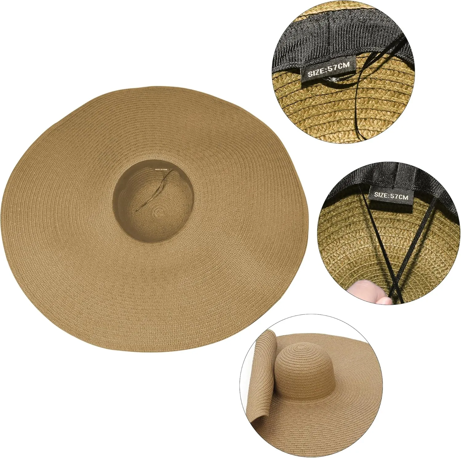 Oversized Beach Straw Hats for Women Extra Large Wide Brim Beach Hat Foldable Roll up Floppy Sun Hat Summer UV Protection