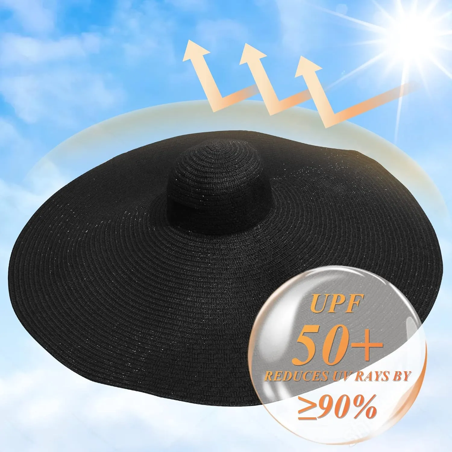 Oversized Sun Straw Hat for Women, UPF 50  Floppy Wide Brim Summer Hat, Foldable Roll Up Travel Hat Beach Hats for Women