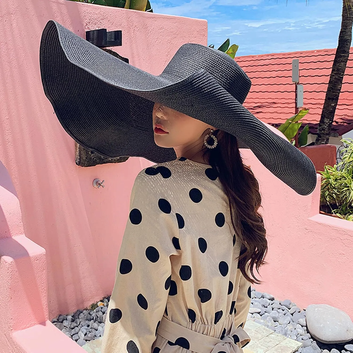 Oversized Sun Straw Hat for Women, UPF 50  Floppy Wide Brim Summer Hat, Foldable Roll Up Travel Hat Beach Hats for Women