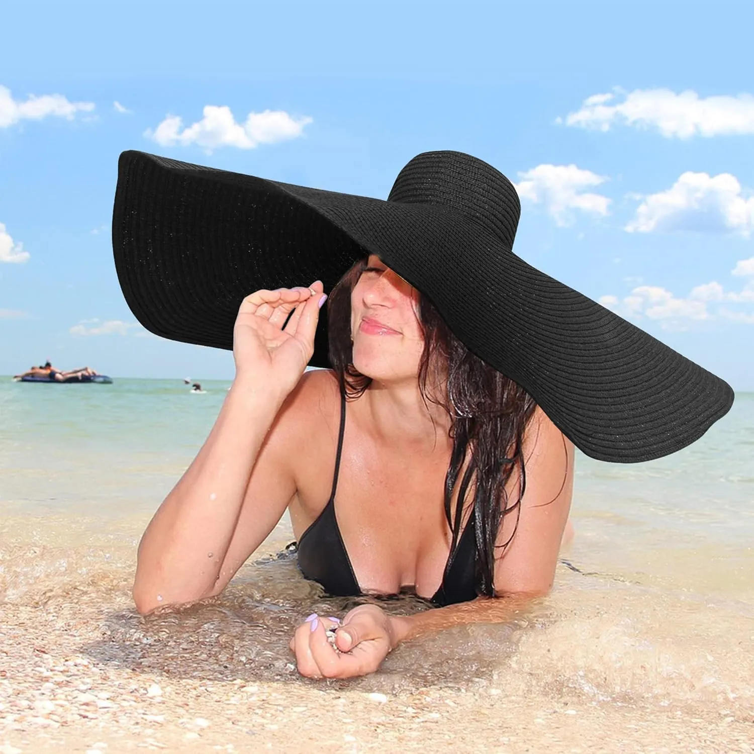 Oversized Sun Straw Hat for Women, UPF 50  Floppy Wide Brim Summer Hat, Foldable Roll Up Travel Hat Beach Hats for Women