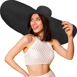 Oversized Sun Straw Hat for Women, UPF 50  Floppy Wide Brim Summer Hat, Foldable Roll Up Travel Hat Beach Hats for Women