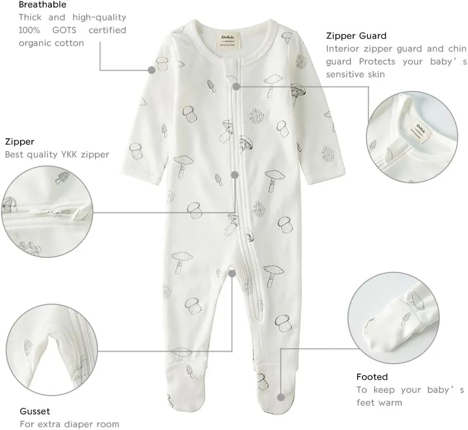 Owlivia Organic Cotton Baby Boy Girl Zip up Sleep 'N Play Pjs, Footless, Long Sleeve