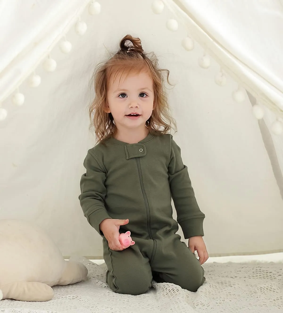 Owlivia Organic Cotton Baby Boy Girl Zip up Sleep 'N Play Pjs, Footless, Long Sleeve