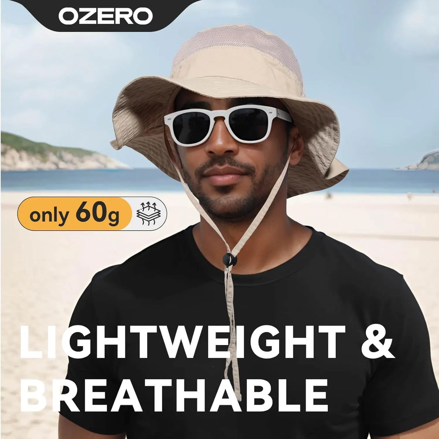 OZERO Boonie Sun Protection Hat: Breathable Wide Brim Hats for Men Women - Lightweight Bucket Hat for Fishing Hiking Safari