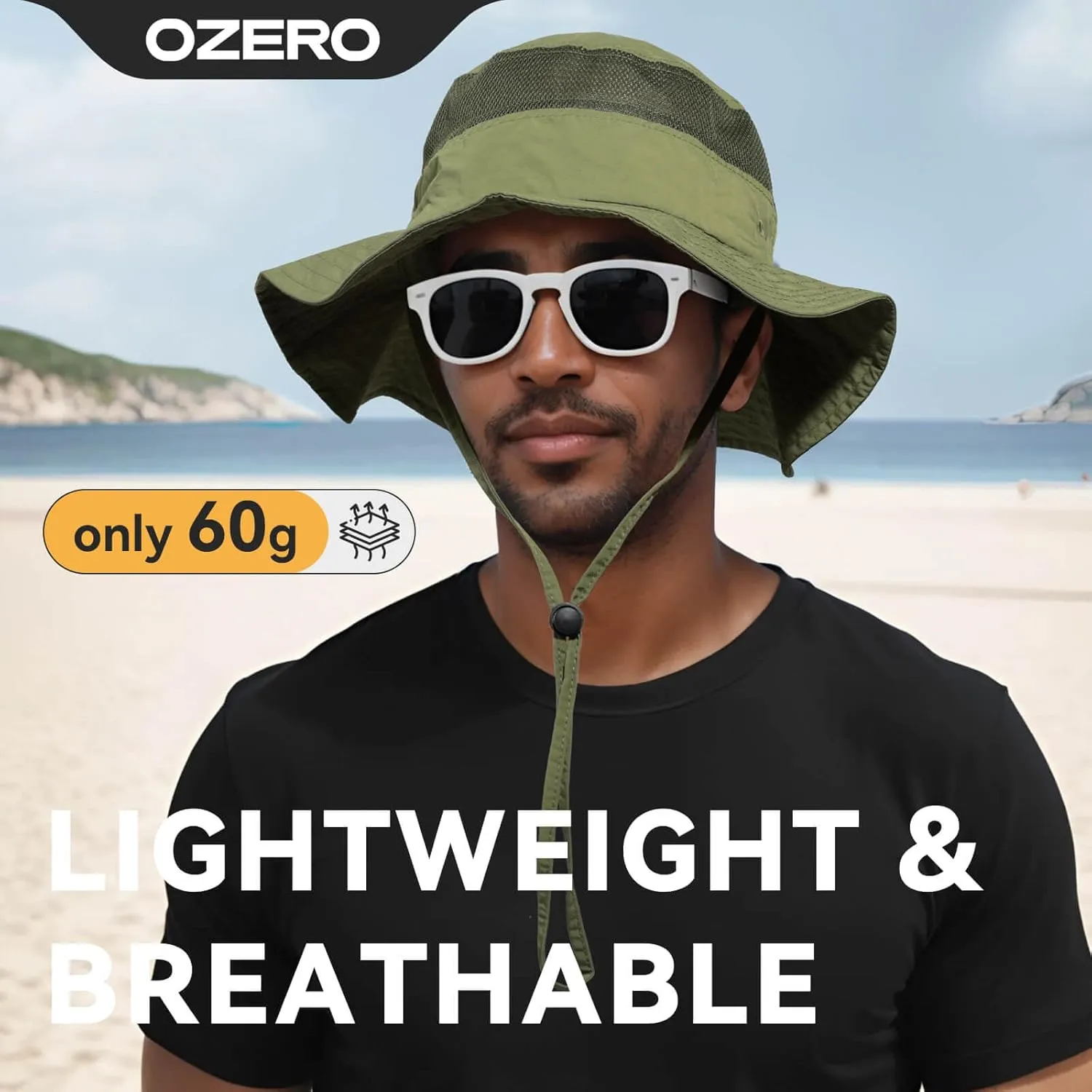 OZERO Boonie Sun Protection Hat: Breathable Wide Brim Hats for Men Women - Lightweight Bucket Hat for Fishing Hiking Safari
