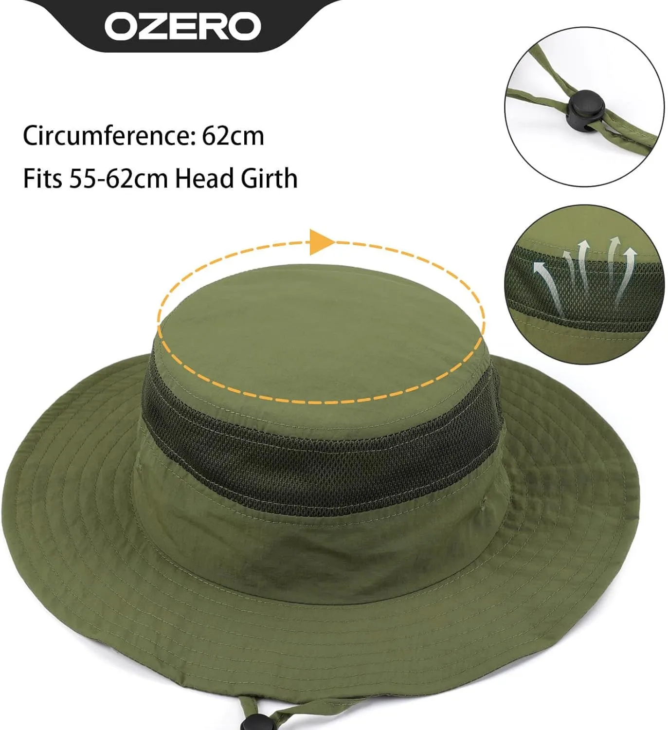 OZERO Boonie Sun Protection Hat: Breathable Wide Brim Hats for Men Women - Lightweight Bucket Hat for Fishing Hiking Safari