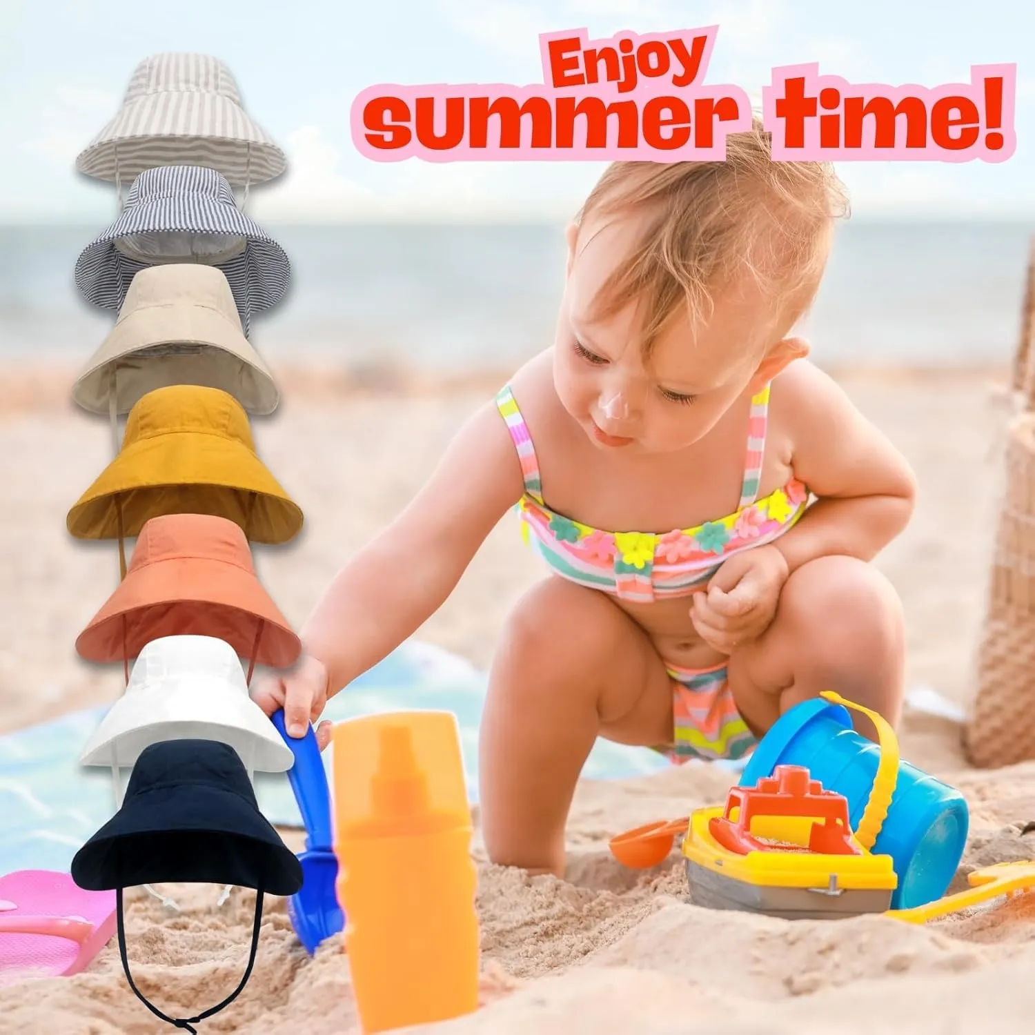 Personalized Baby Beach Hat, Custom Name Sun Hat for Boys Girls Infant Wide Brim Hats Baby Bucket Hat