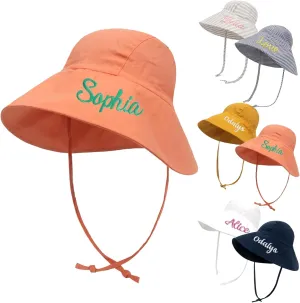 Personalized Baby Beach Hat, Custom Name Sun Hat for Boys Girls Infant Wide Brim Hats Baby Bucket Hat