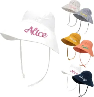 Personalized Baby Beach Hat, Custom Name Sun Hat for Boys Girls Infant Wide Brim Hats Baby Bucket Hat