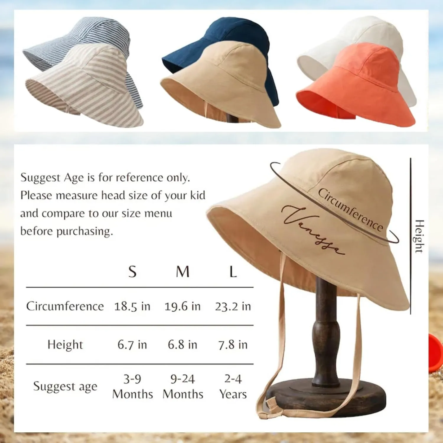 Personalized Baby Beach Hat, Custom Name Sun Hat for Boys Girls Infant Wide Brim Hats Baby Bucket Hat