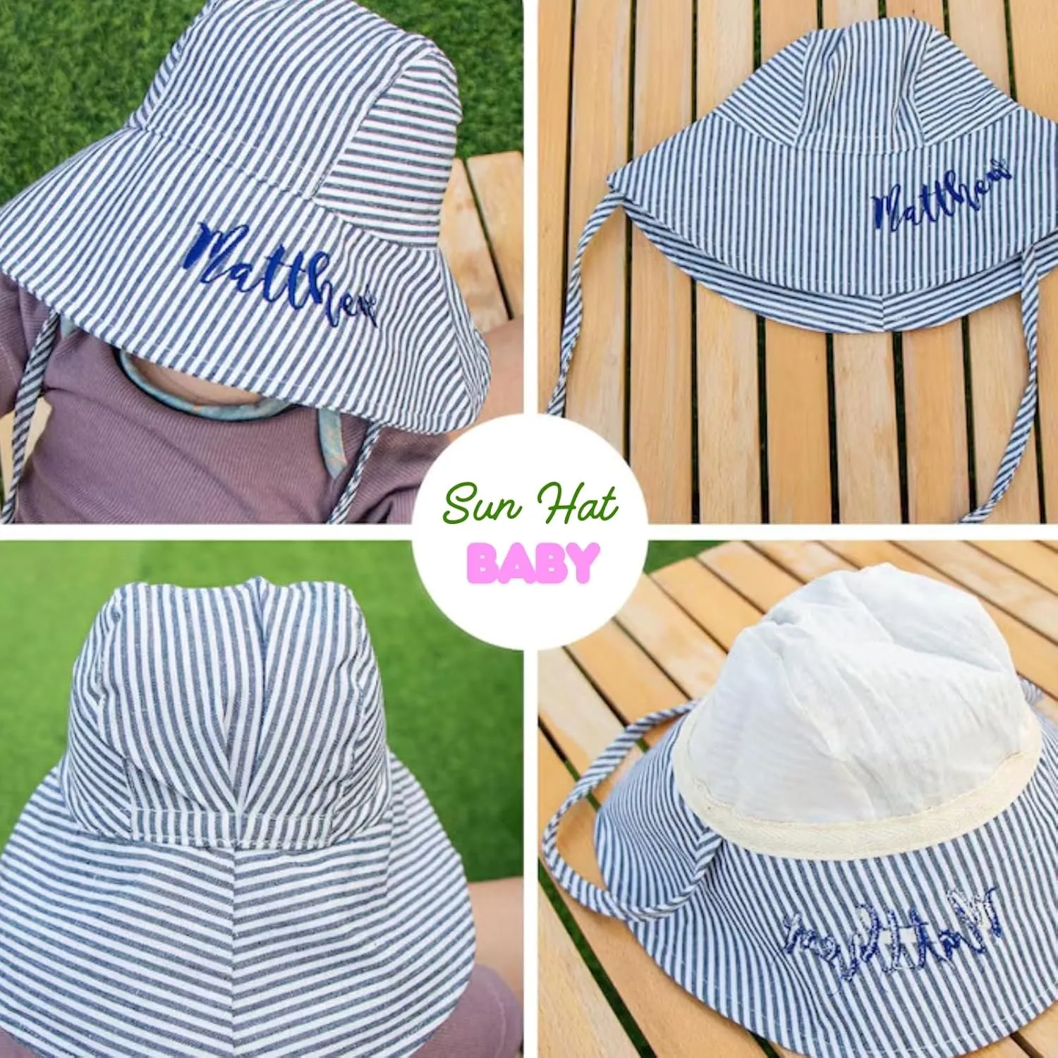 Personalized Baby Beach Hat, Custom Name Sun Hat for Boys Girls Infant Wide Brim Hats Baby Bucket Hat
