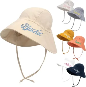 Personalized Baby Beach Hat, Custom Name Sun Hat for Boys Girls Infant Wide Brim Hats Baby Bucket Hat
