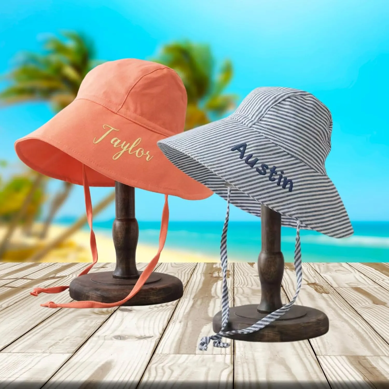 Personalized Baby Beach Hat, Custom Name Sun Hat for Boys Girls Infant Wide Brim Hats Baby Bucket Hat