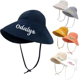 Personalized Baby Beach Hat, Custom Name Sun Hat for Boys Girls Infant Wide Brim Hats Baby Bucket Hat