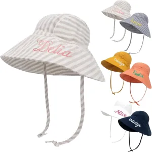 Personalized Baby Beach Hat, Custom Name Sun Hat for Boys Girls Infant Wide Brim Hats Baby Bucket Hat