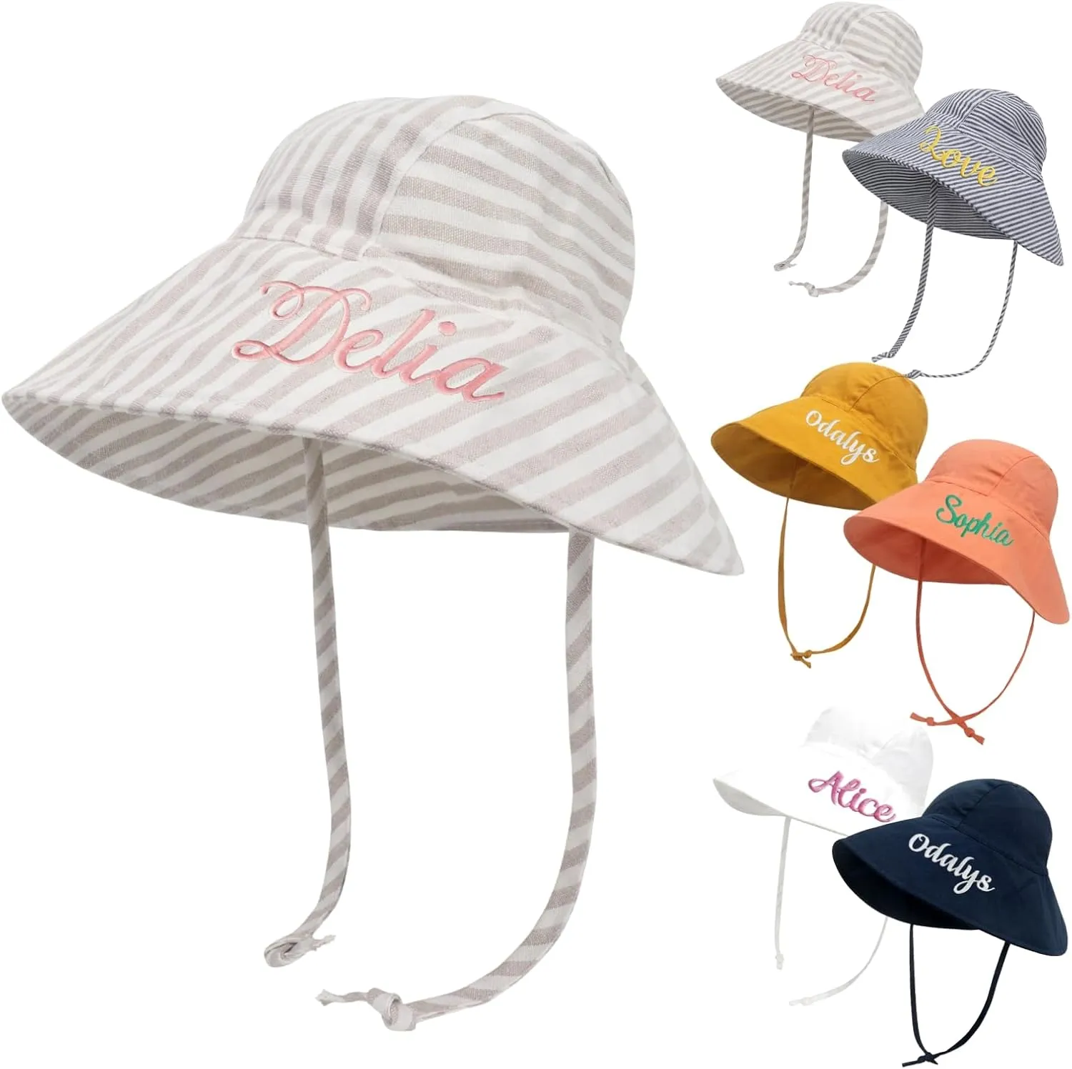 Personalized Baby Beach Hat, Custom Name Sun Hat for Boys Girls Infant Wide Brim Hats Baby Bucket Hat