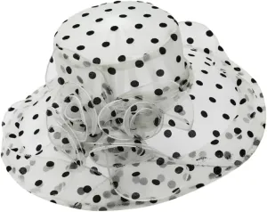 Polka Dots Hat for Women Wide Brim Hats Wedding Tea Party Church Headwear with Flower