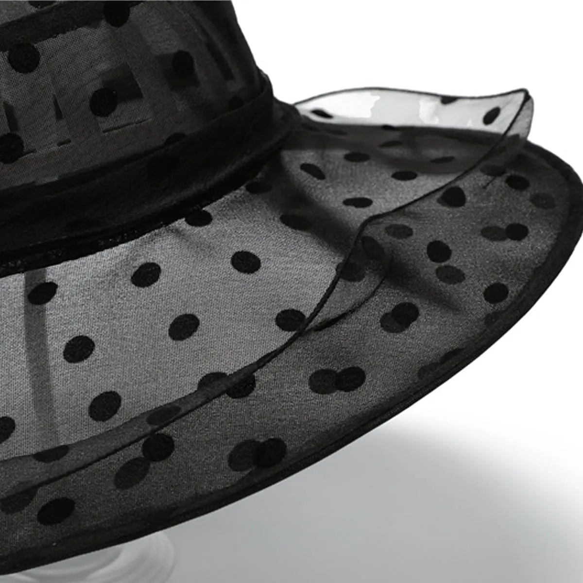 Polka Dots Hat for Women Wide Brim Hats Wedding Tea Party Church Headwear with Flower