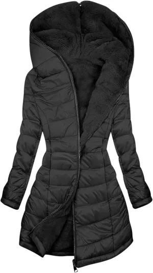Quilted Jackets for Women Oversized Fleece Lined Down Jacket Plain Zip Up Cotton Parka Stylish Trending Now Hoodie Coat