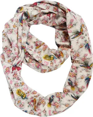 Sheer Bird Print Scarves For Women Infinity Scarf Circle Loops