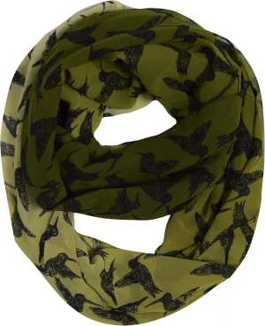 Sheer Bird Print Scarves For Women Infinity Scarf Circle Loops