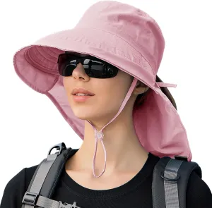 Sun Hat Women Men with Neck Flap Wide Brim Hat, Foldable Ponytail Summer UV Protection Fishing Hat for Beach Hiking Gardening