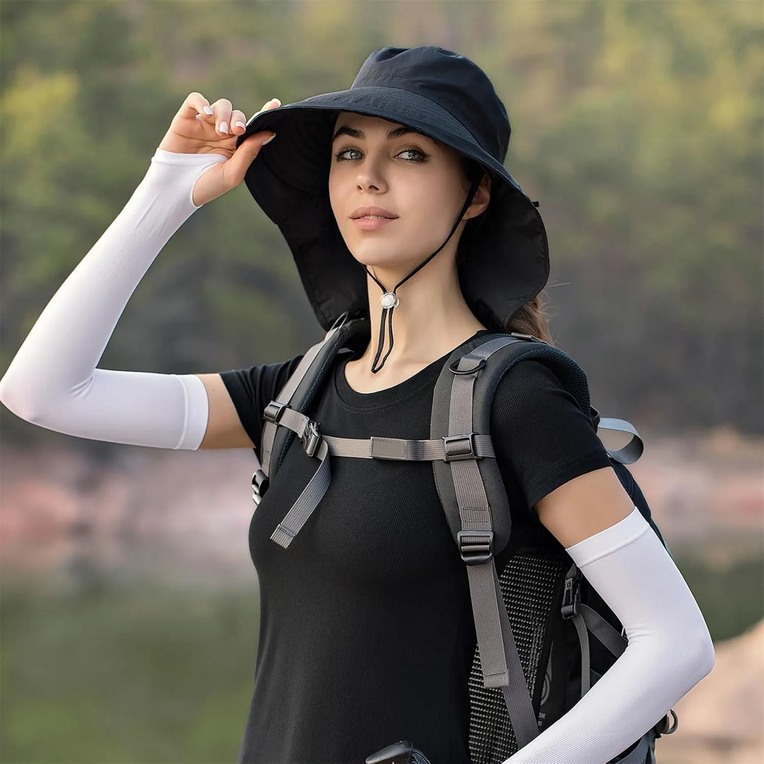 Sun Hat Women Men with Neck Flap Wide Brim Hat, Foldable Ponytail Summer UV Protection Fishing Hat for Beach Hiking Gardening